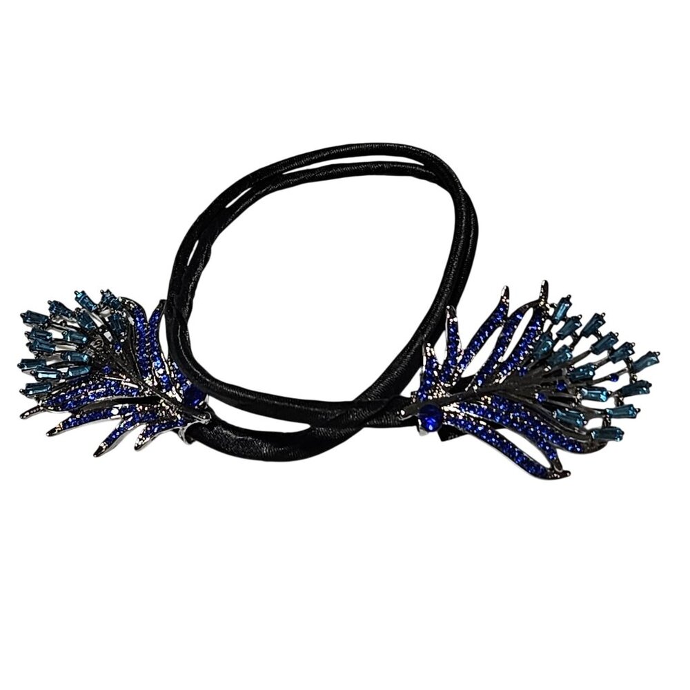 Elegant Blue Silver Crystal Embellished Hard Bracelet Statement Fashion Jewelry